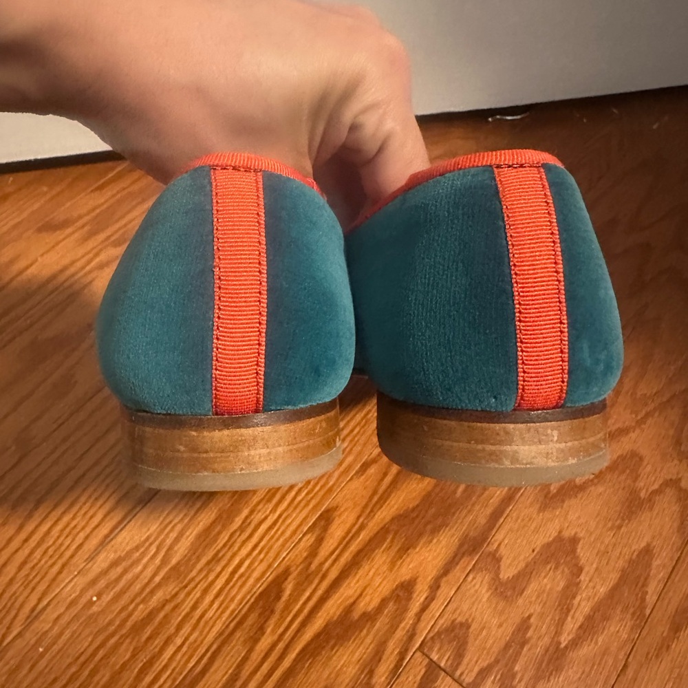 Stubbs & Wootton Crown Loafers - Teal with Orange Trim - Picture 4 of 6